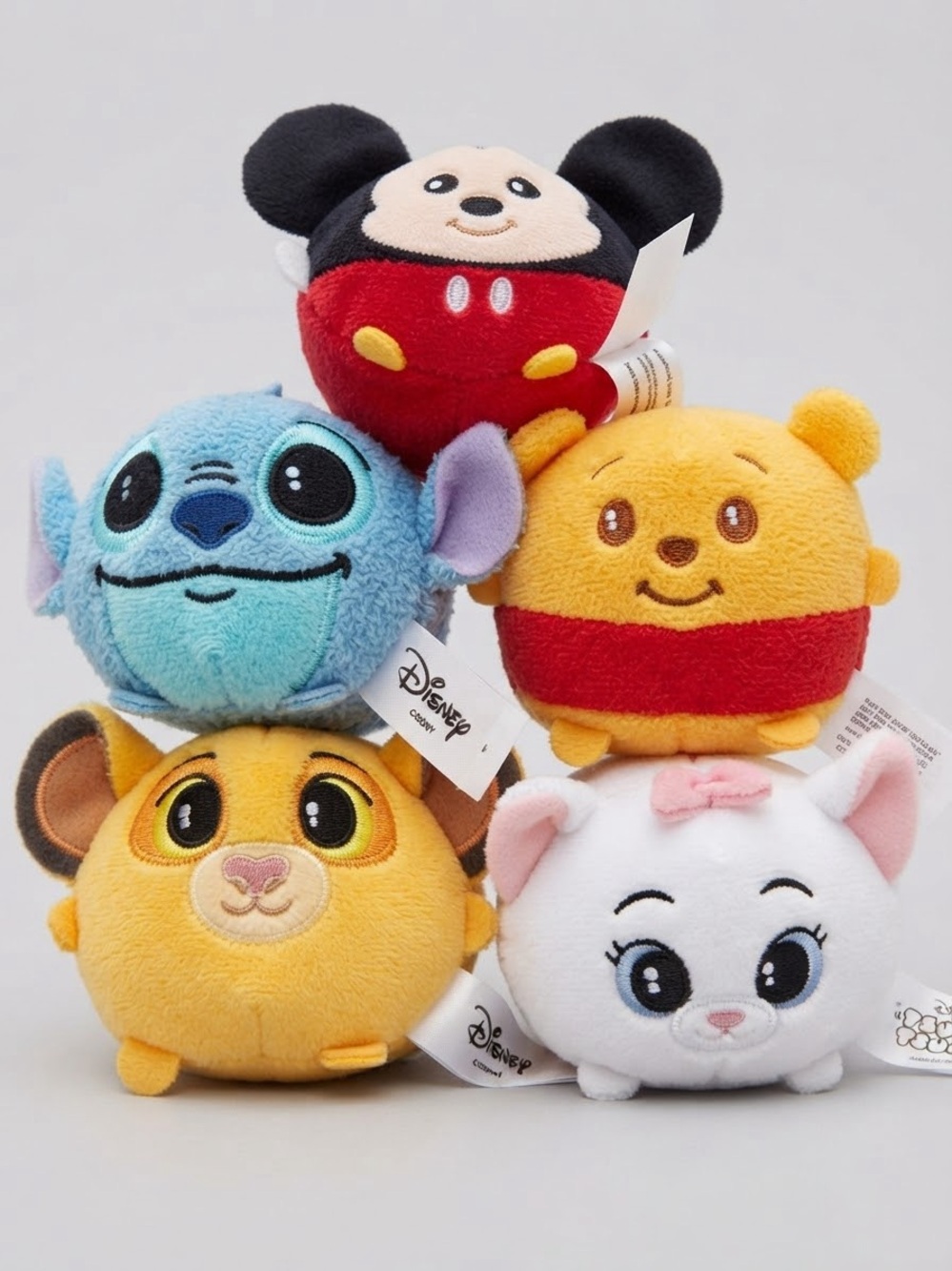 Disney Plush Stackable Tsum Tsum Characters - Black, Red, Yellow, Blue, White